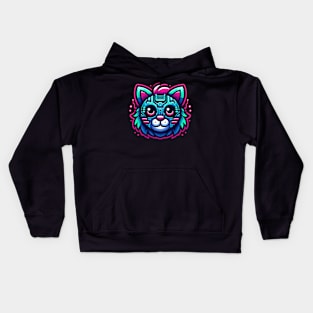 neon cyberpunk cat graphic Kids Hoodie